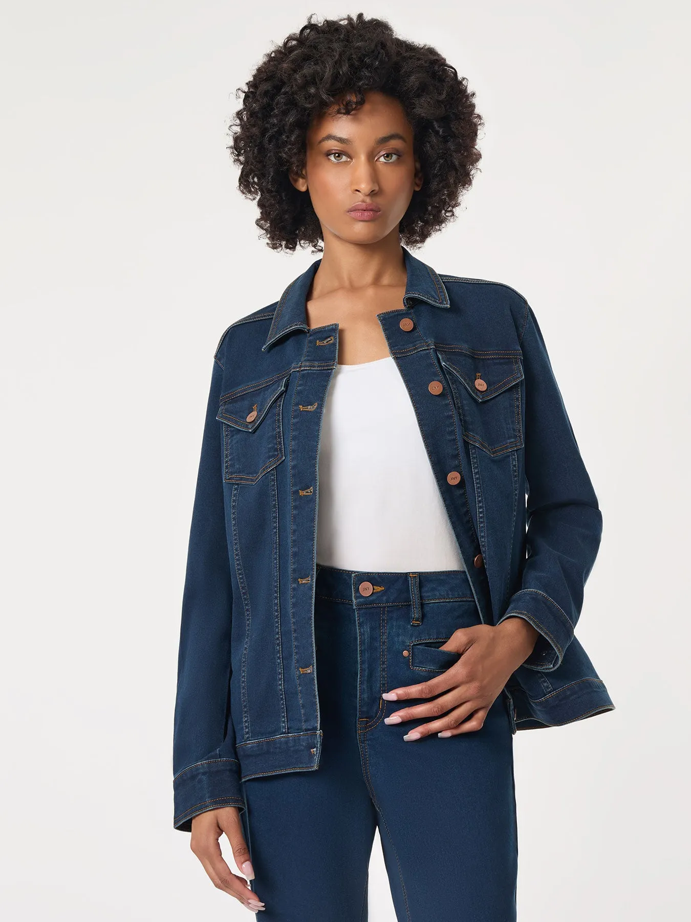 Denim Belted Button-Front Jacket