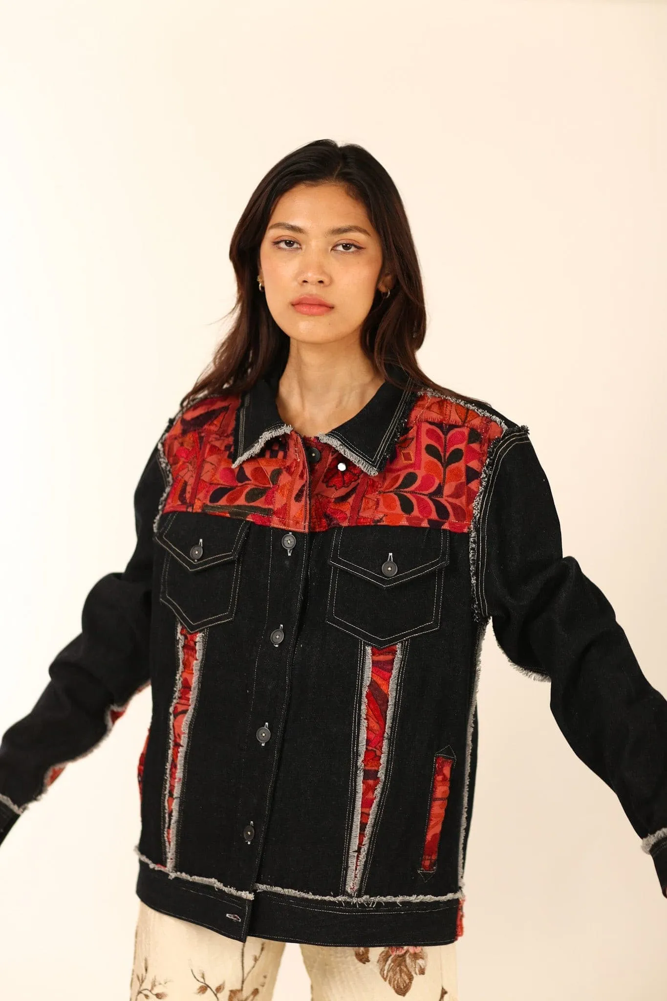 DENIM EMBROIDERED PATCHWORK JACKET FARSIS