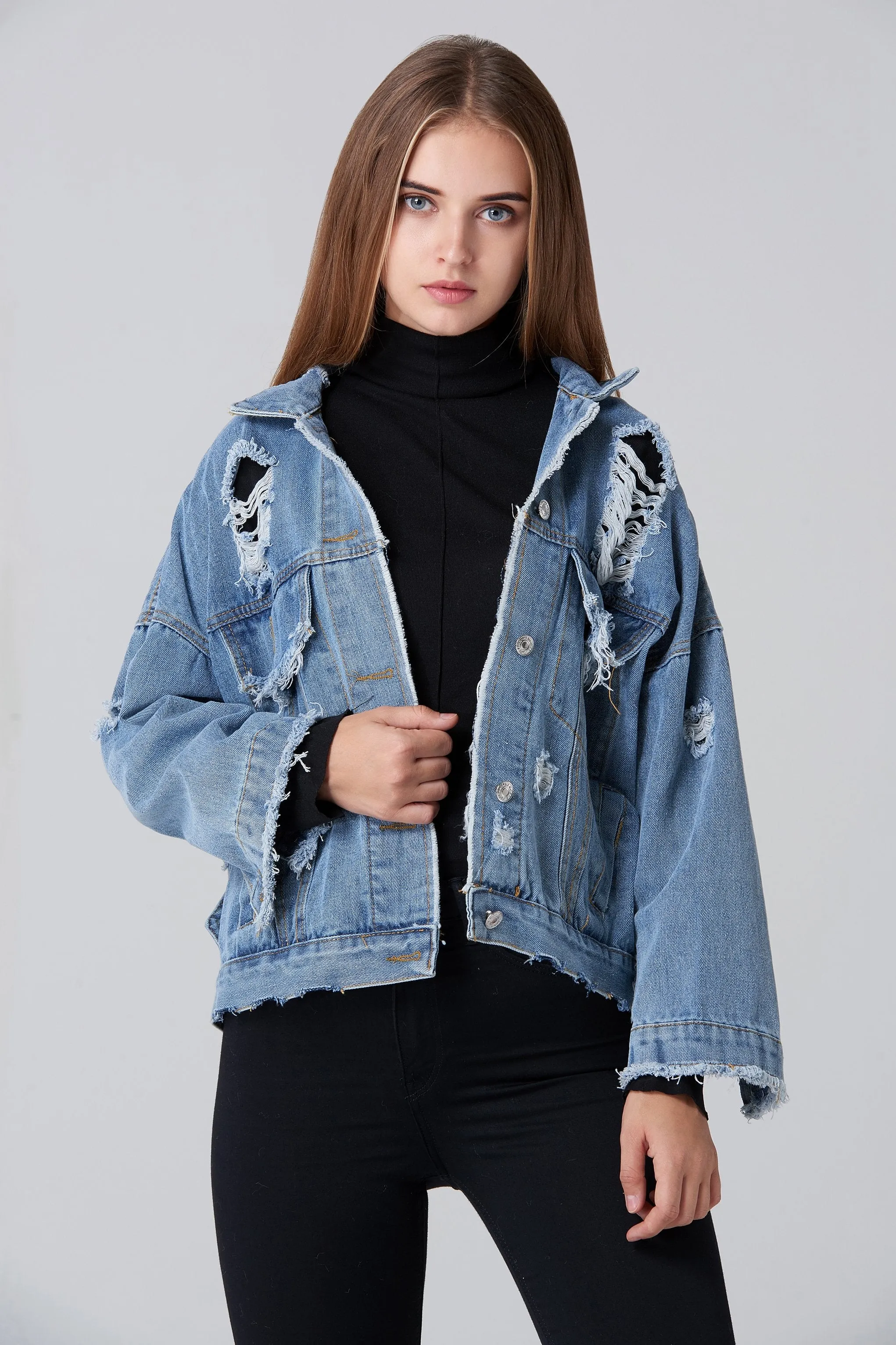 Denim Oversized Distressed Jacket