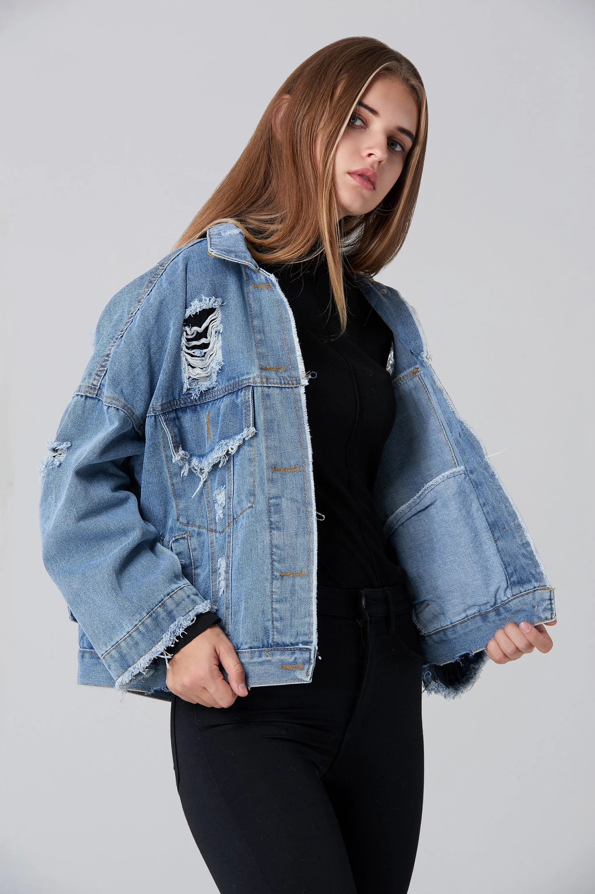 Denim Oversized Distressed Jacket