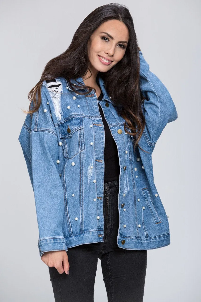 Denim Pearl Detail Jacket