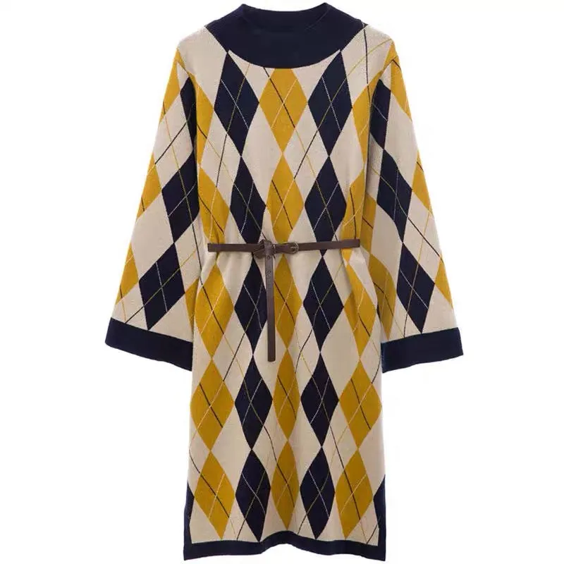 Diamond Pattern Sweater Dress