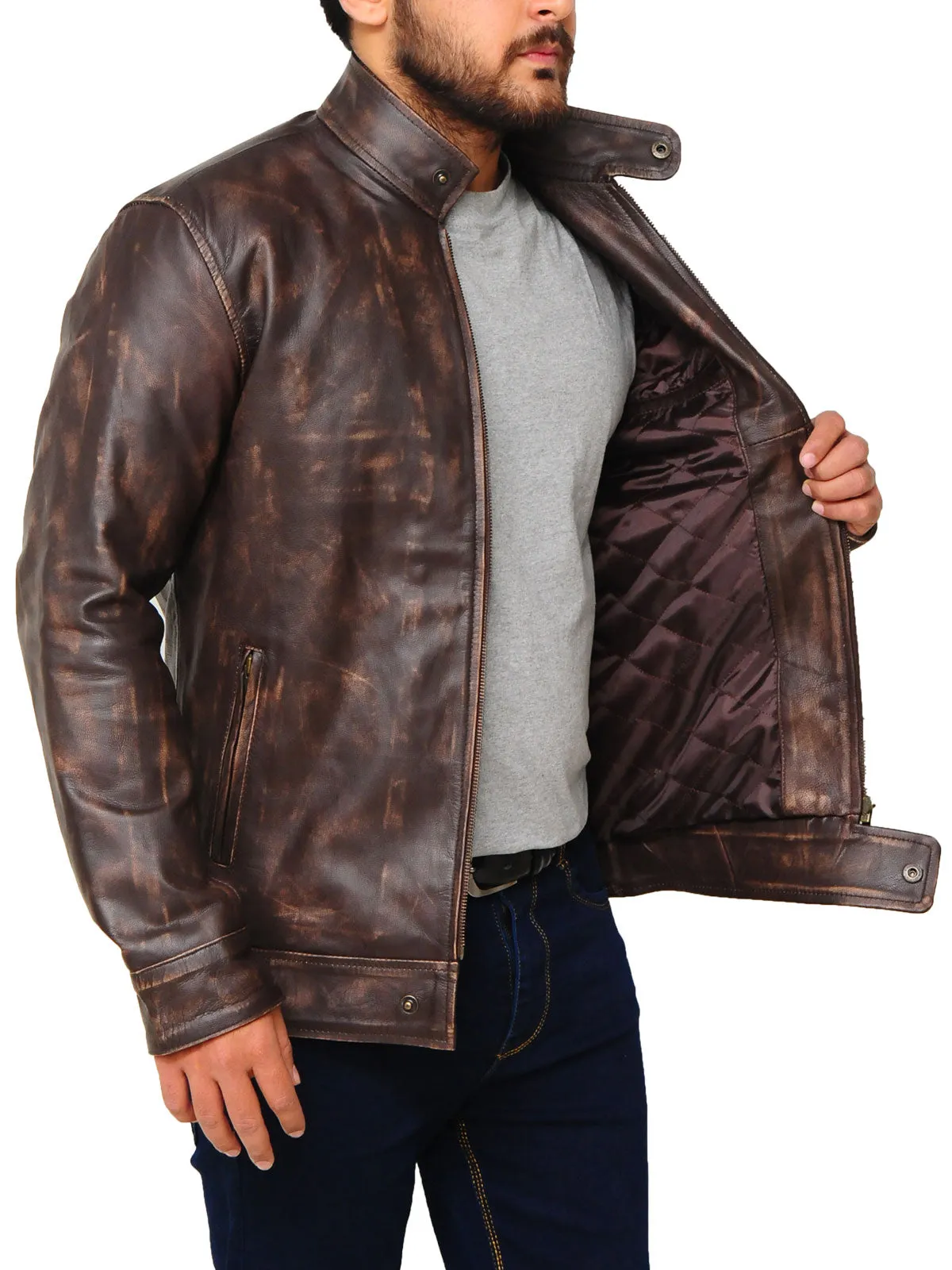 Distressed Brown Snap Tab Jacket