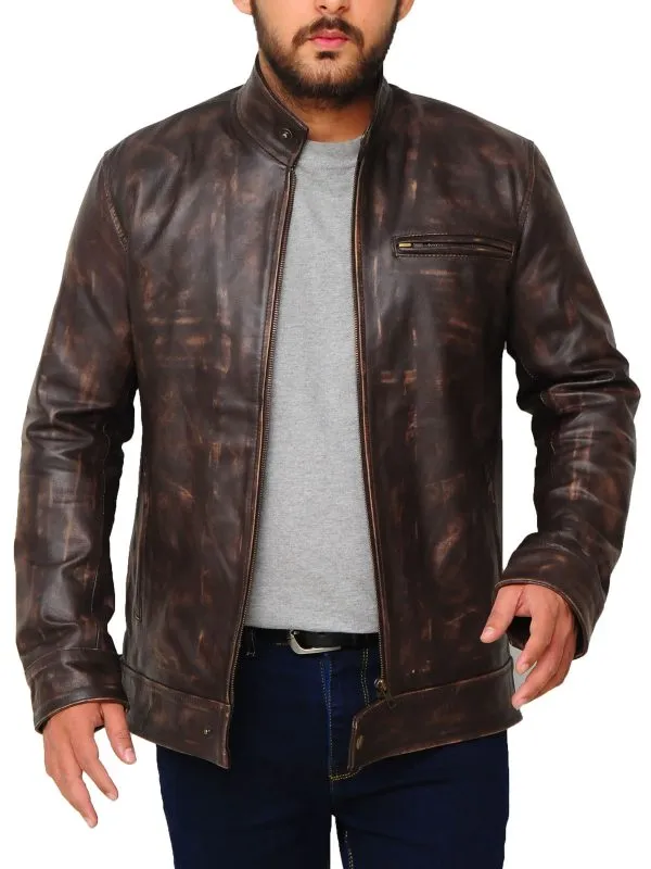 Distressed Brown Snap Tab Jacket