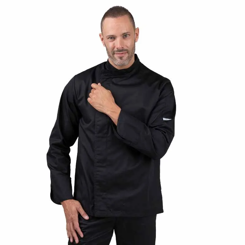 Eco-responsible Black Long Sleeve Kitchen Coat for Men - MANELLI