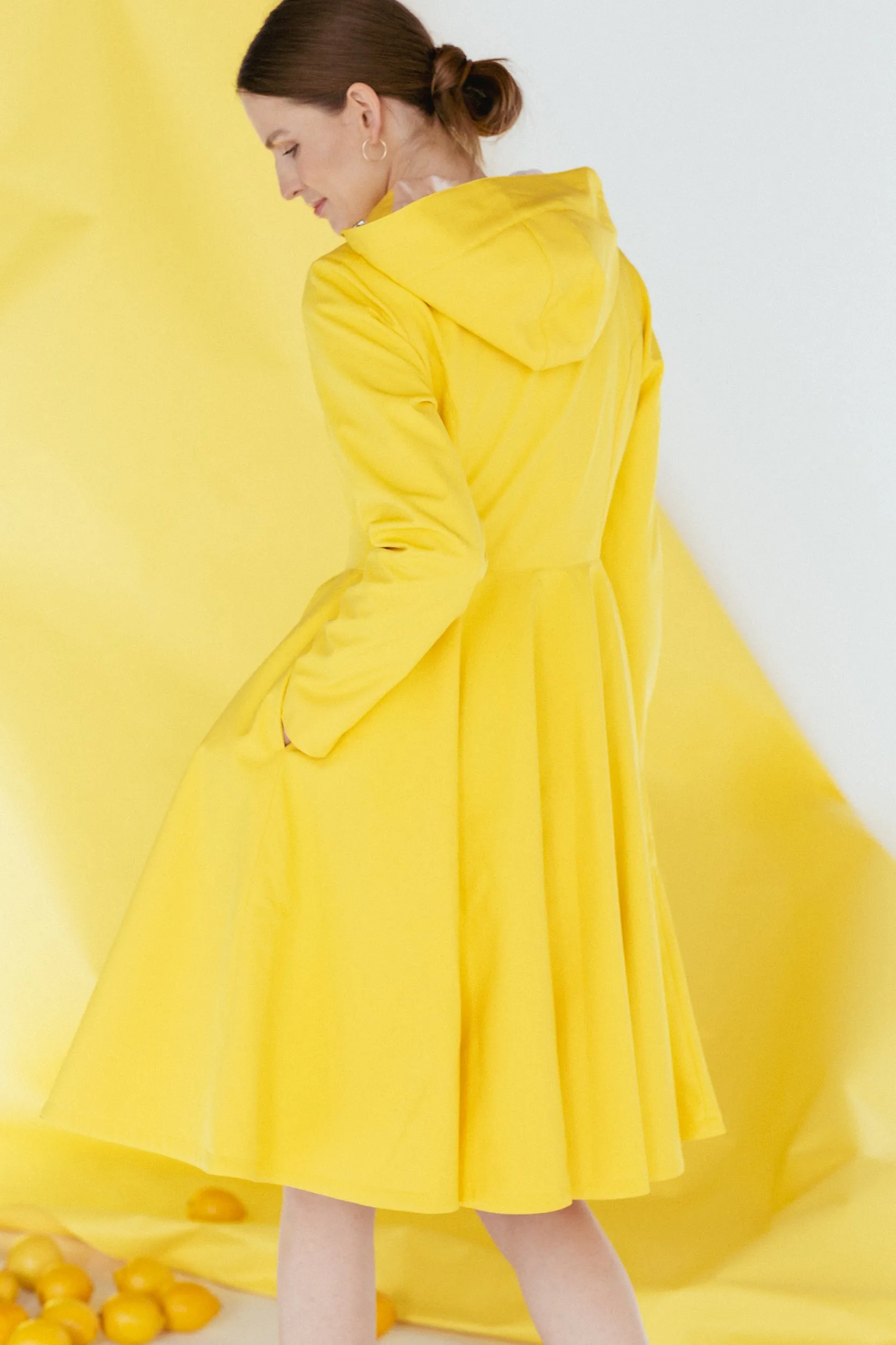 Fitted and Flared Coat with Full Circle Skirt in Bright Yellow | 'Yellow Sun'