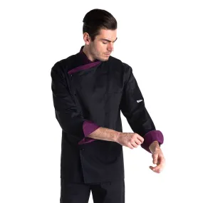 Fitted Long Sleeve Kitchen Coat with Aubergine Collar - MANELLI