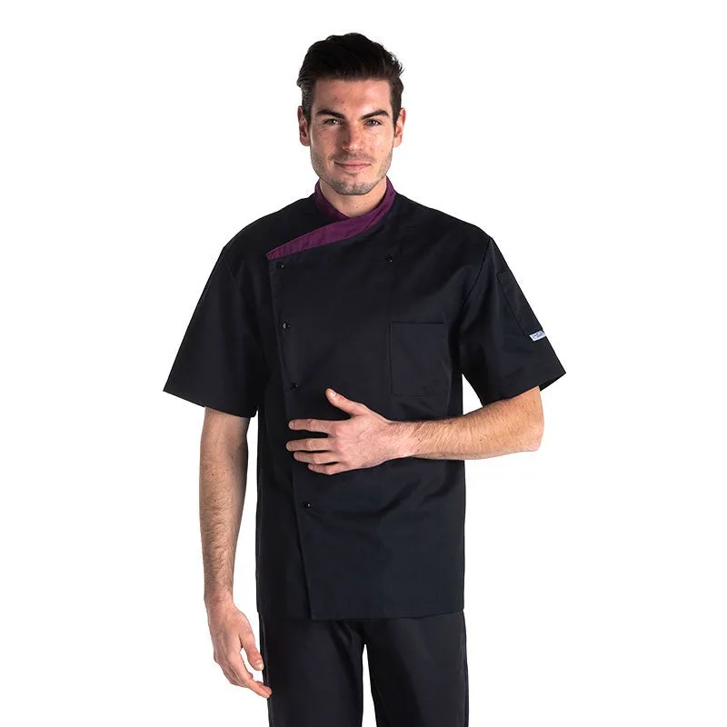 Fitted Long Sleeve Kitchen Coat with Aubergine Collar - MANELLI