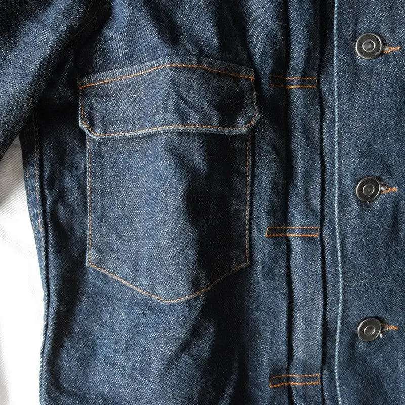 flap pocket raw denim jacket