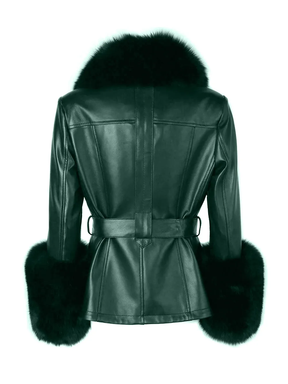 Fur Foxy Leather Short Coat in Deep Green