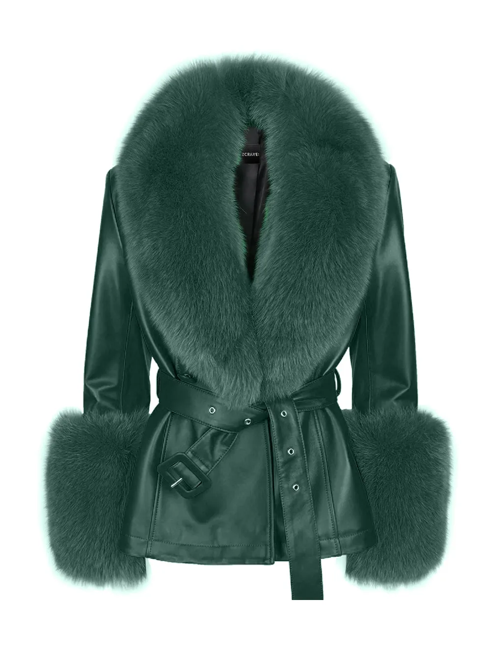 Fur Foxy Leather Short Coat in Deep Green