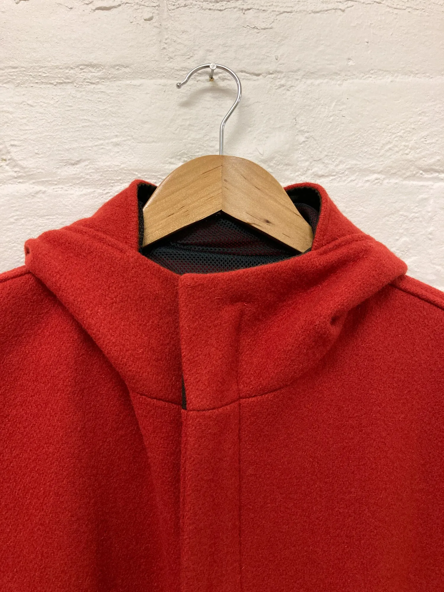 Generic Costume 1990s red wool melton high neck hooded zip coat - mens S XS