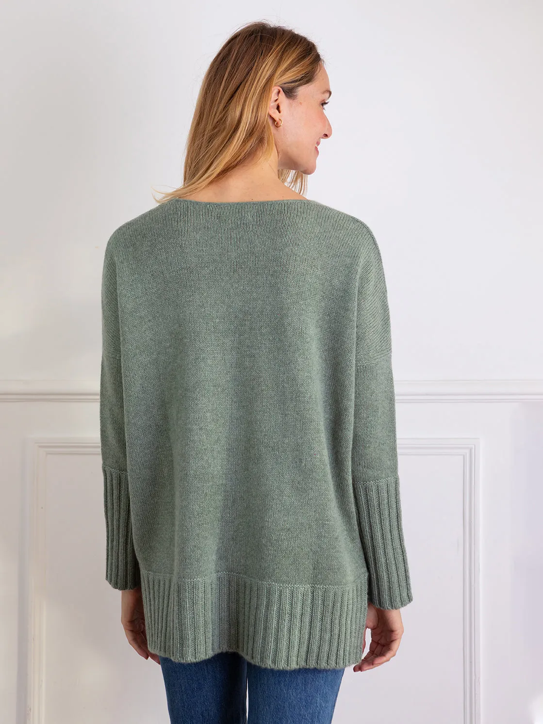 Gloria Cashmere V-Neck Sweater - Blue Heather