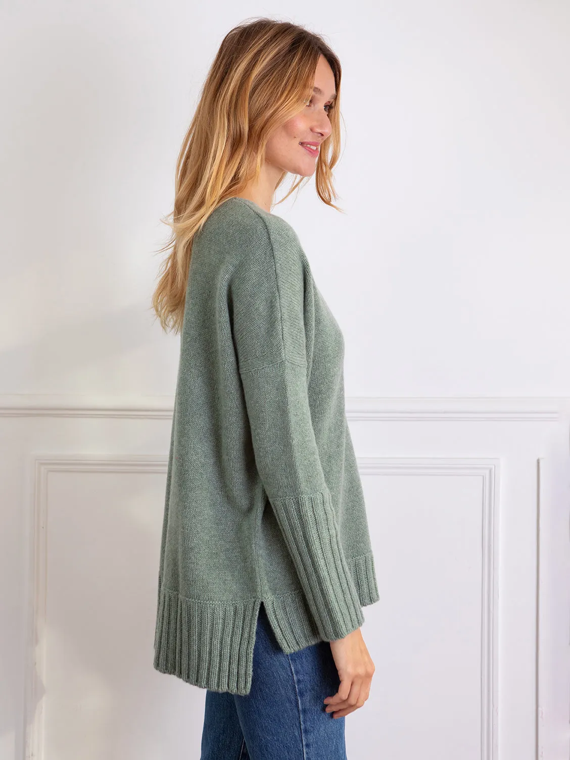 Gloria Cashmere V-Neck Sweater - Blue Heather