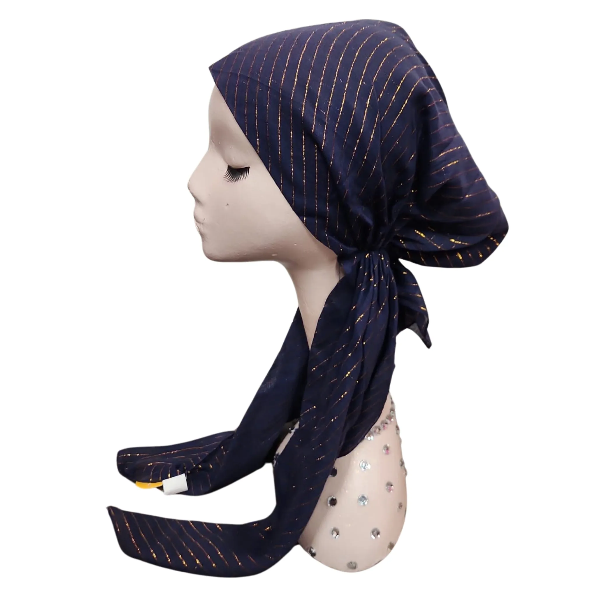 Gold Lurex Thread Cotton Pre-tied Headscarf by SG