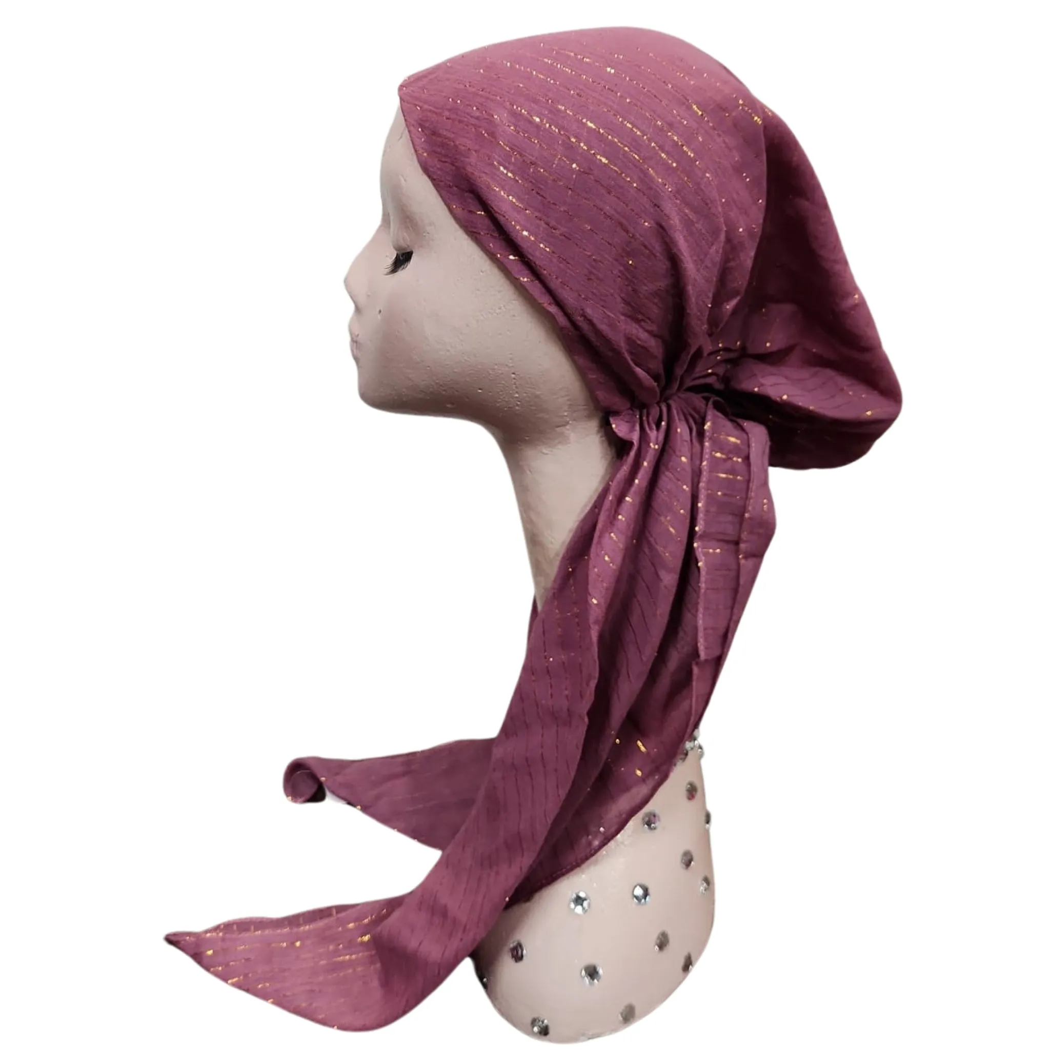 Gold Lurex Thread Cotton Pre-tied Headscarf by SG