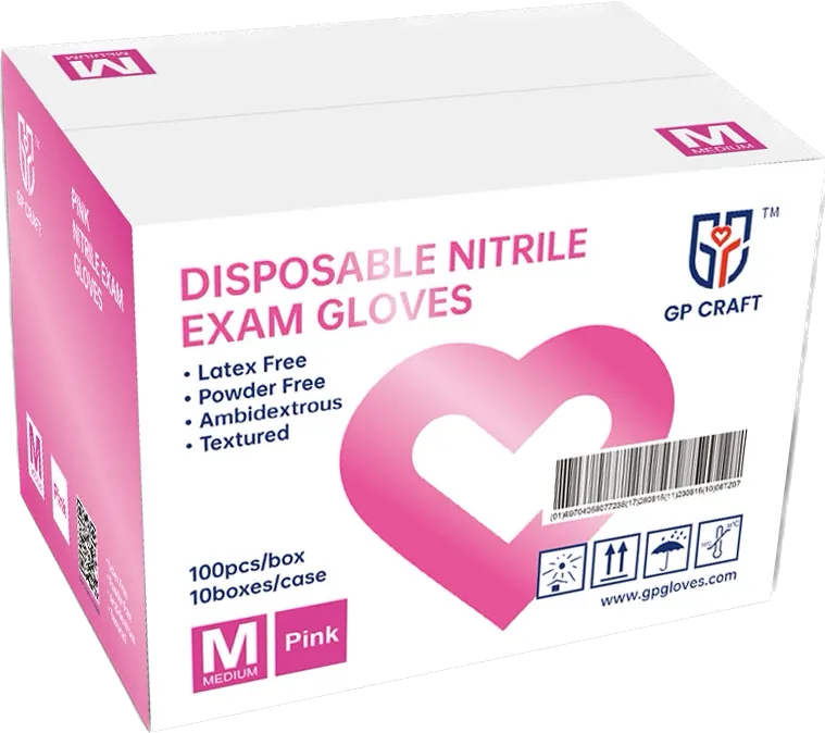 GP CRAFT Pink Nitrile Gloves 3.5mil Case (1,000 Count, 10 Packs)