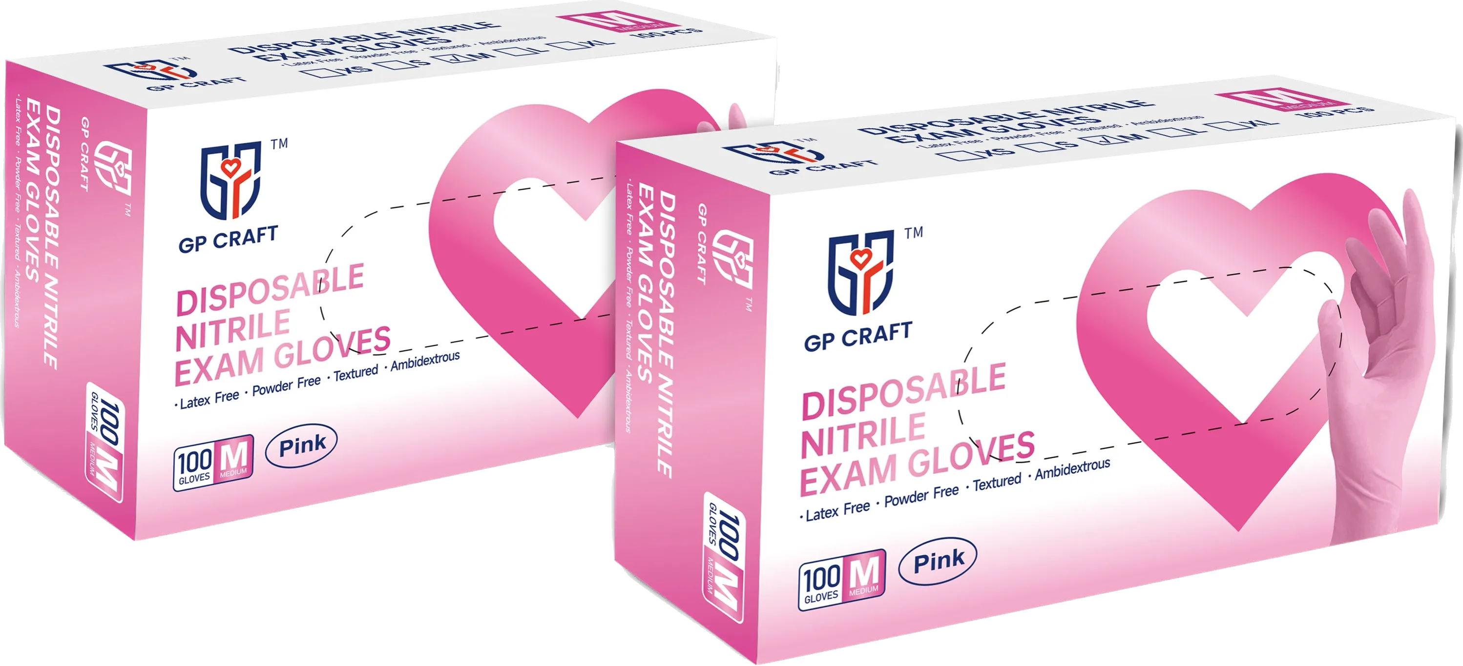 GP CRAFT Pink Nitrile Gloves 3.5mil Case (1,000 Count, 10 Packs)