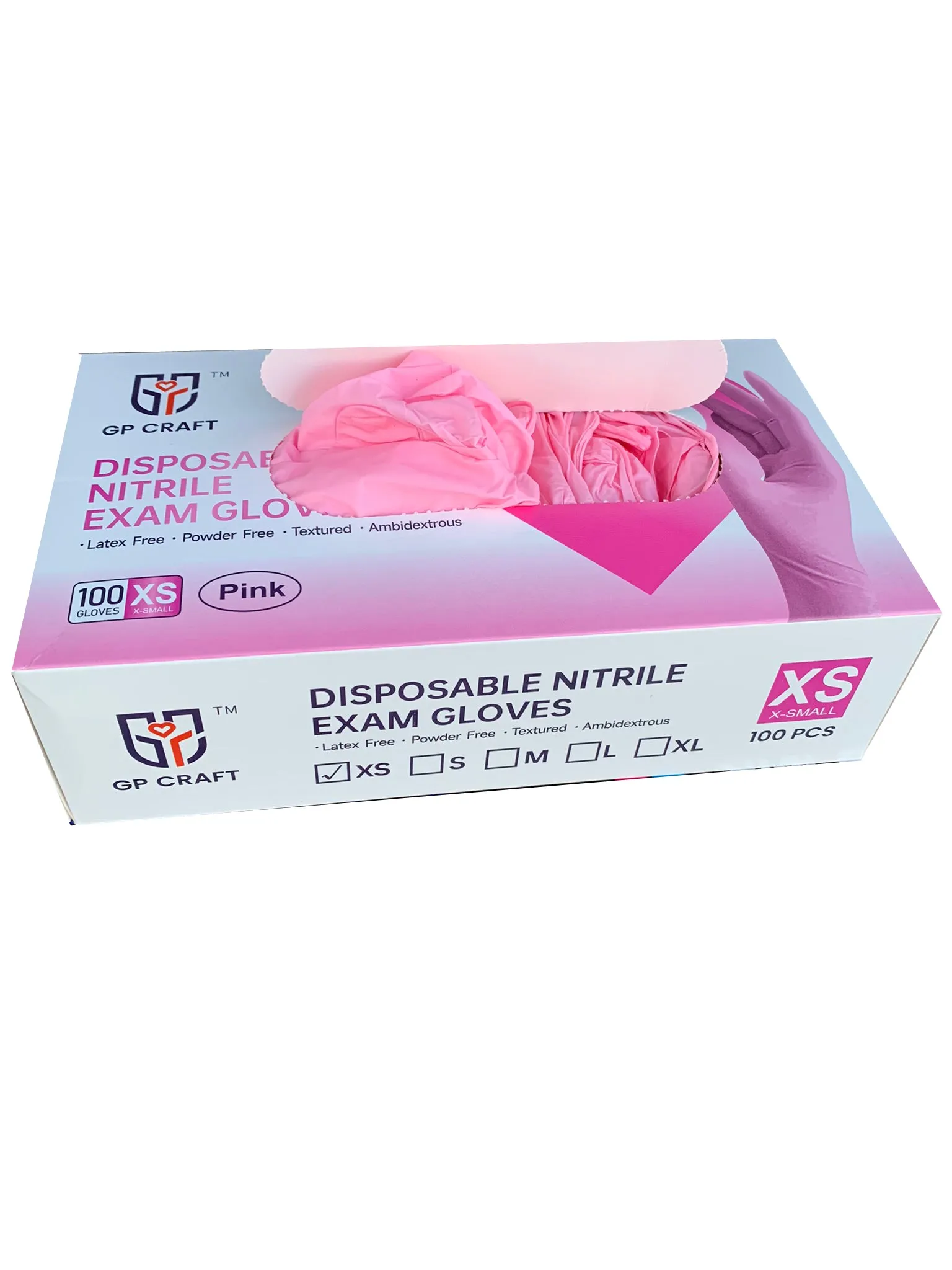 GP CRAFT Pink Nitrile Gloves 3.5mil Case (1,000 Count, 10 Packs)