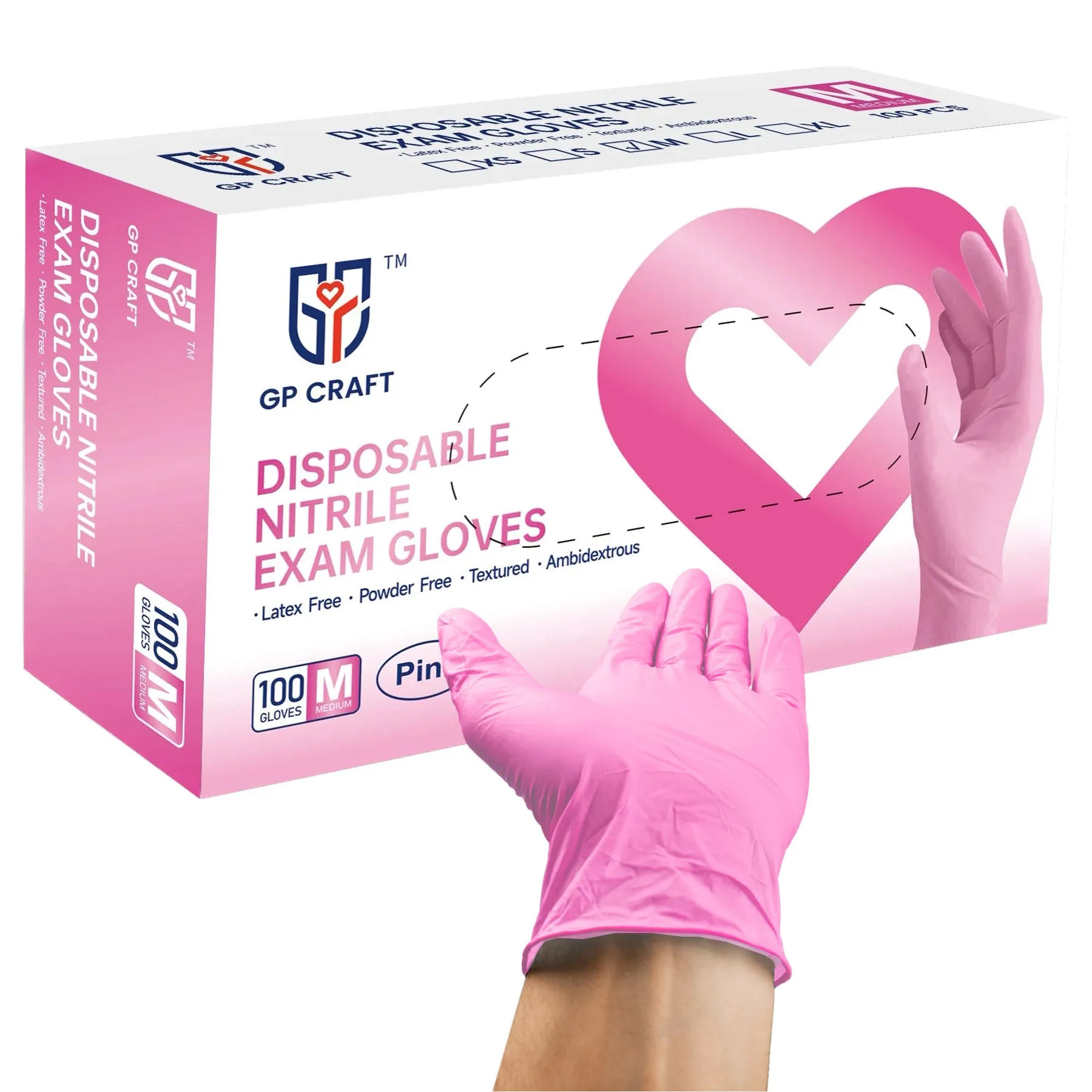 GP CRAFT Pink Nitrile Gloves 3.5mil Case (1,000 Count, 10 Packs)