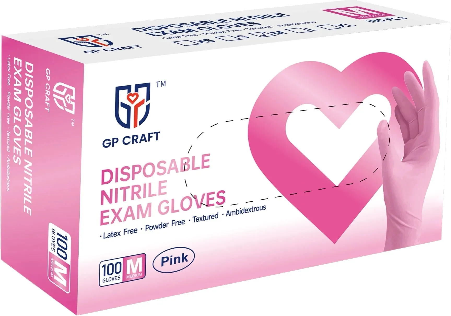 GP CRAFT Pink Nitrile Gloves 3.5mil Case (1,000 Count, 10 Packs)