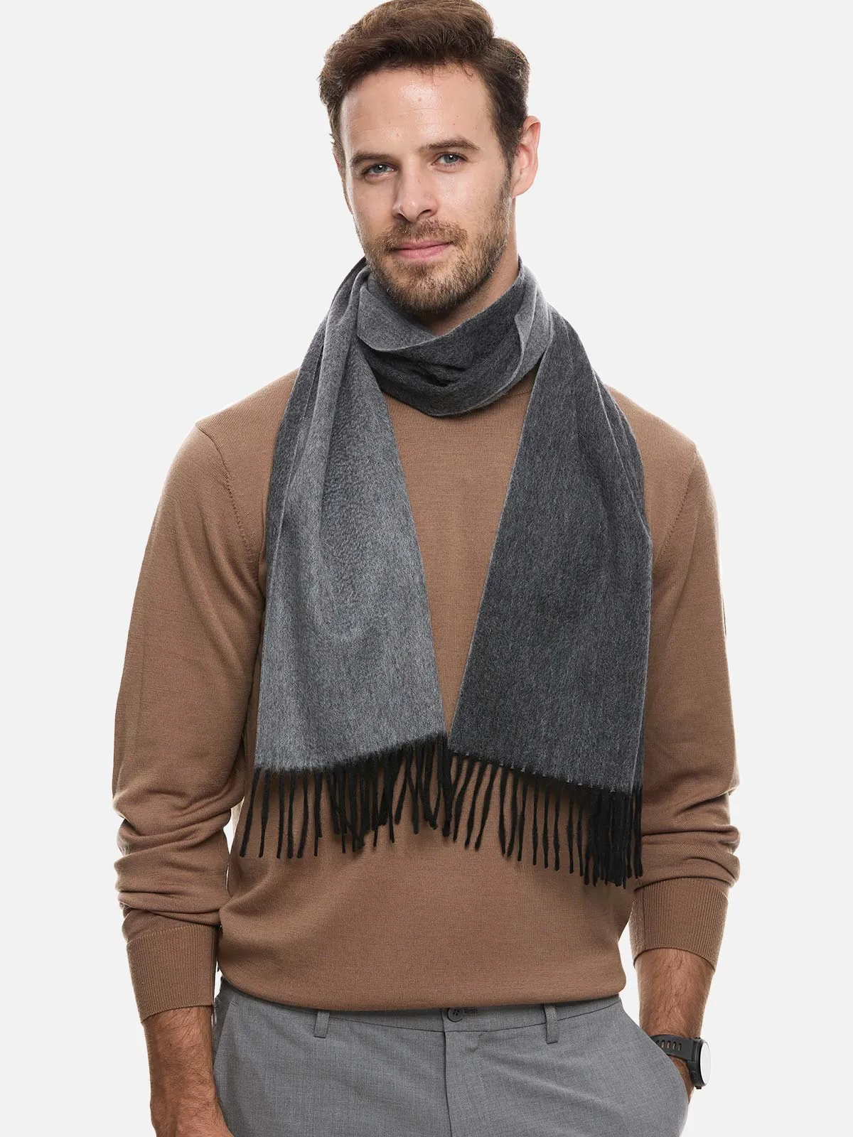 Gray Reversible Mens Cashmere Scarf