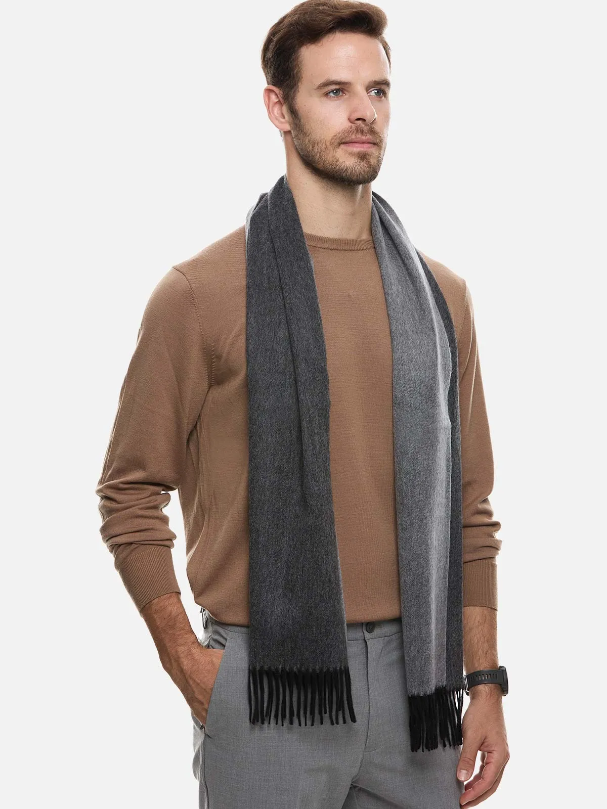 Gray Reversible Mens Cashmere Scarf