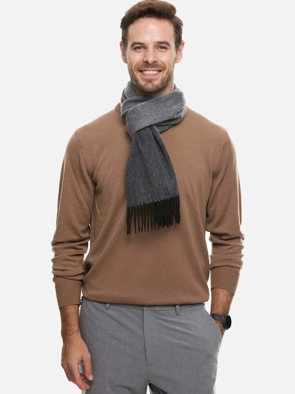 Gray Reversible Mens Cashmere Scarf