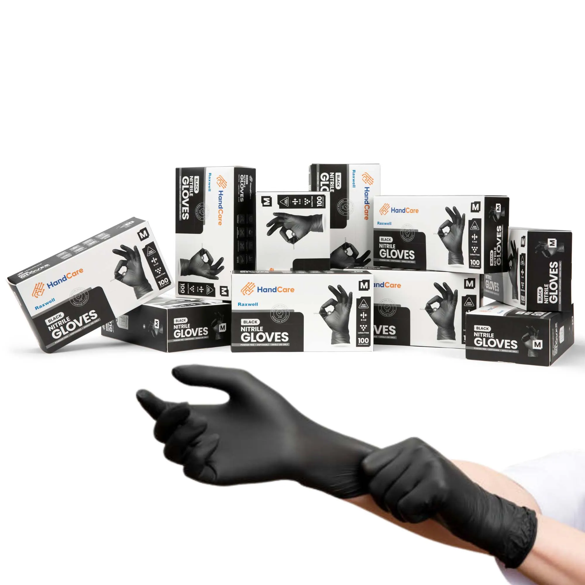 HandCare Black Nitrile Gloves - Exam Grade, Powder Free (6 Mil) 100 Cases (Bulk)