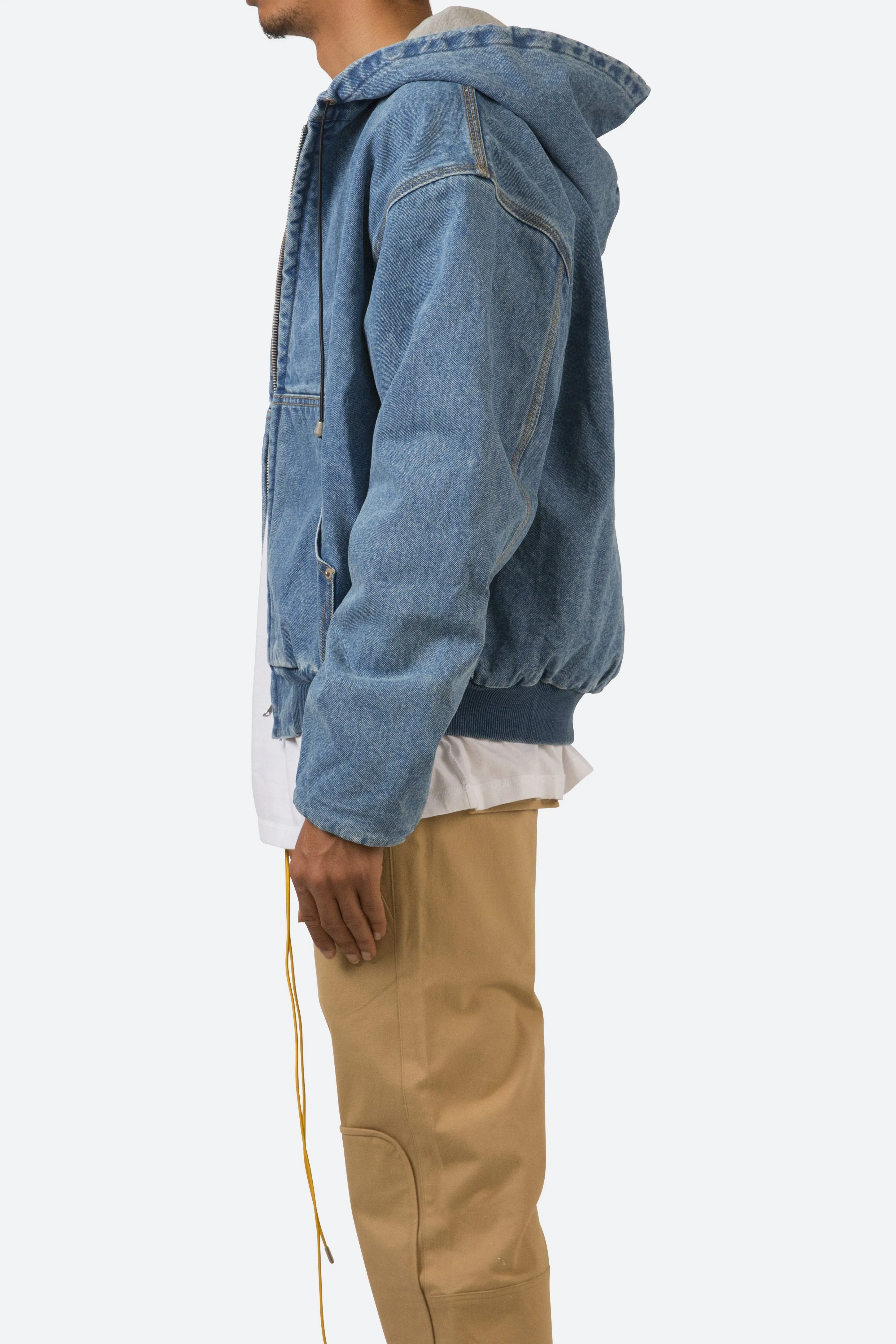 Hooded Denim Work Jacket - Blue