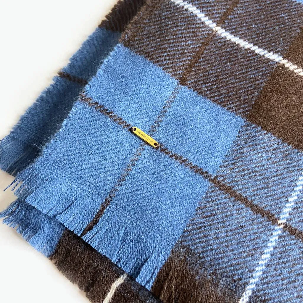 Kensington Oversized Plaid Scarf - Blue & Chocolate