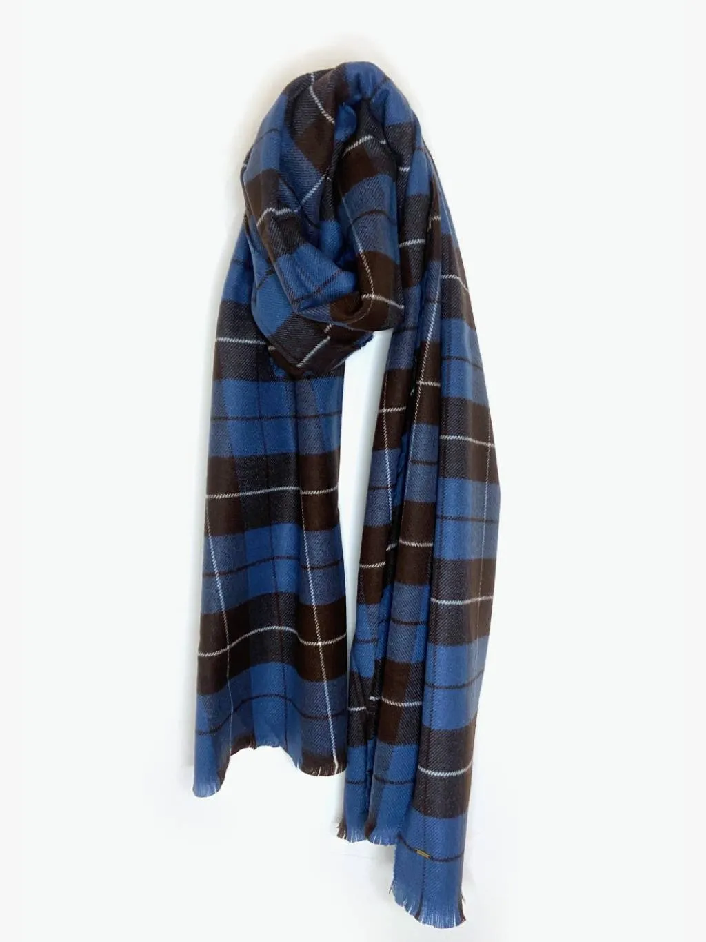 Kensington Oversized Plaid Scarf - Blue & Chocolate