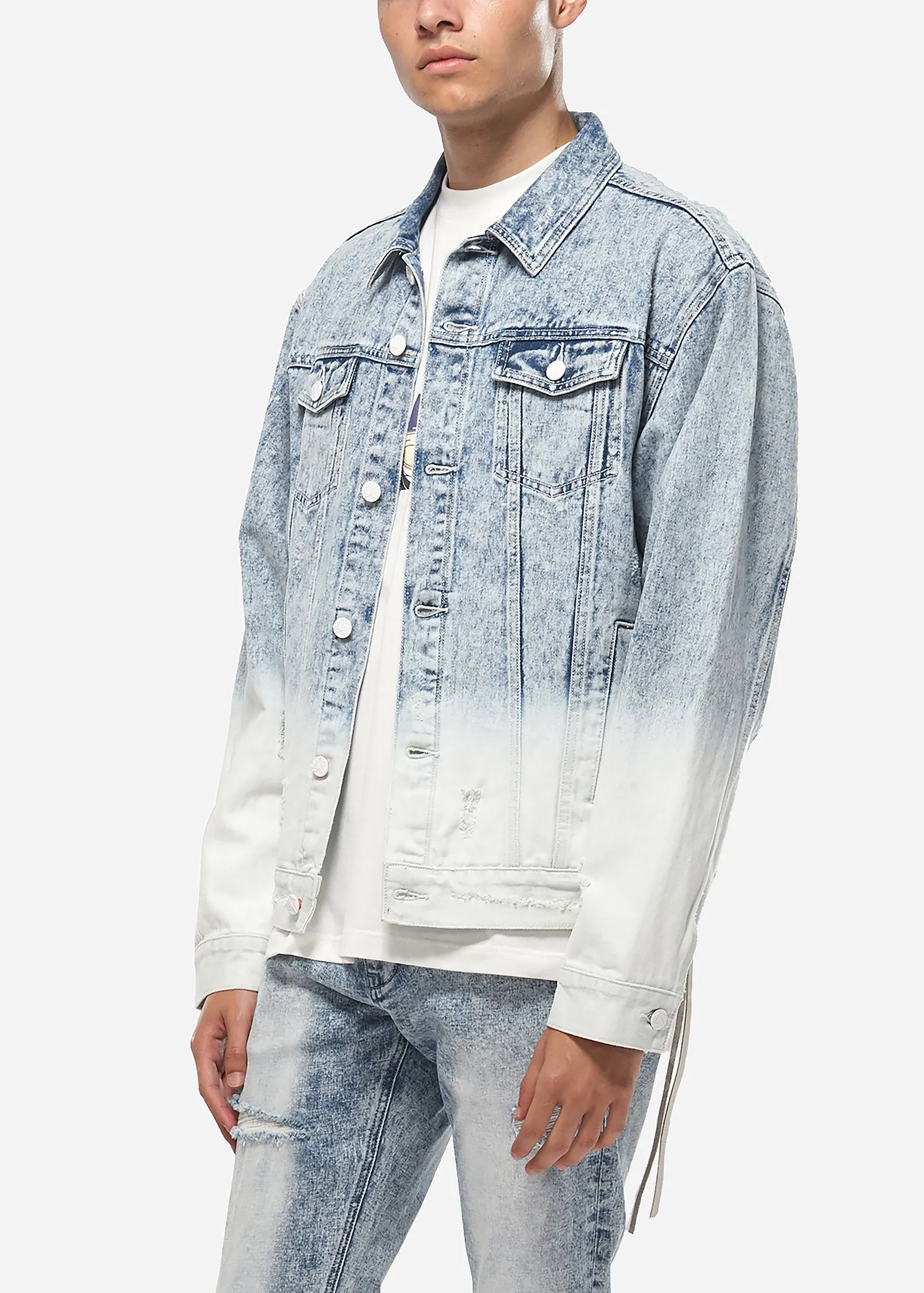 Konus Men's Denim Trucker Jacket with Ombre Bleaching