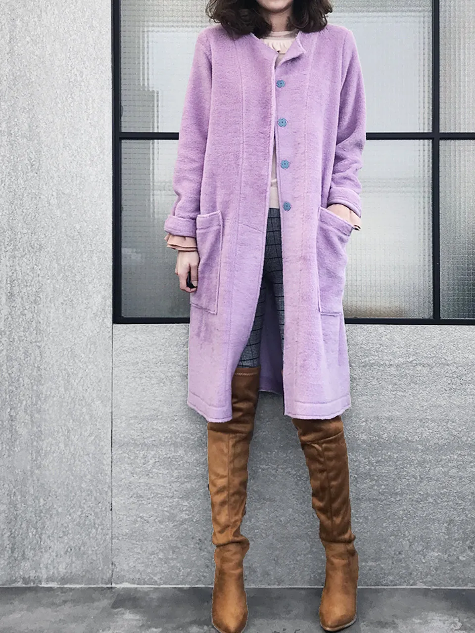 Last Chance! Catmint Purple Merino Wool A-Line Coat