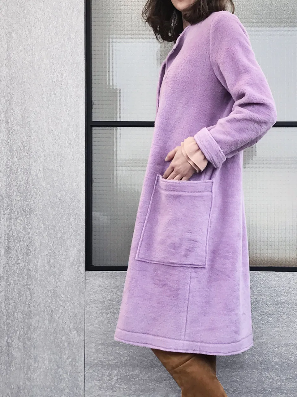 Last Chance! Catmint Purple Merino Wool A-Line Coat