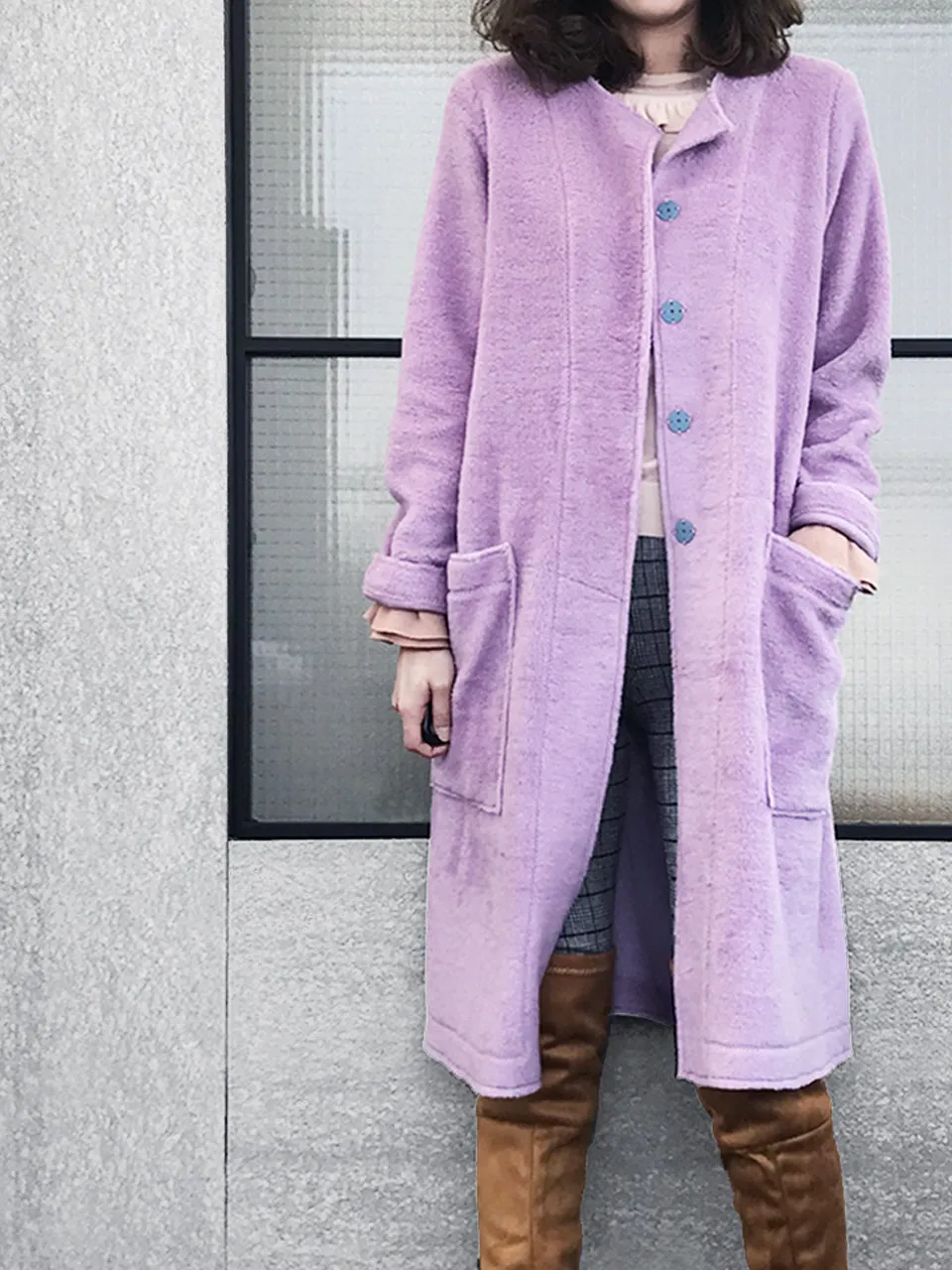 Last Chance! Catmint Purple Merino Wool A-Line Coat