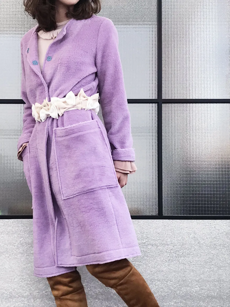 Last Chance! Catmint Purple Merino Wool A-Line Coat