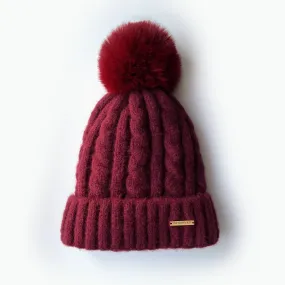 Laura Satin Lined Beanie With Detachable Pom - Ruby Red