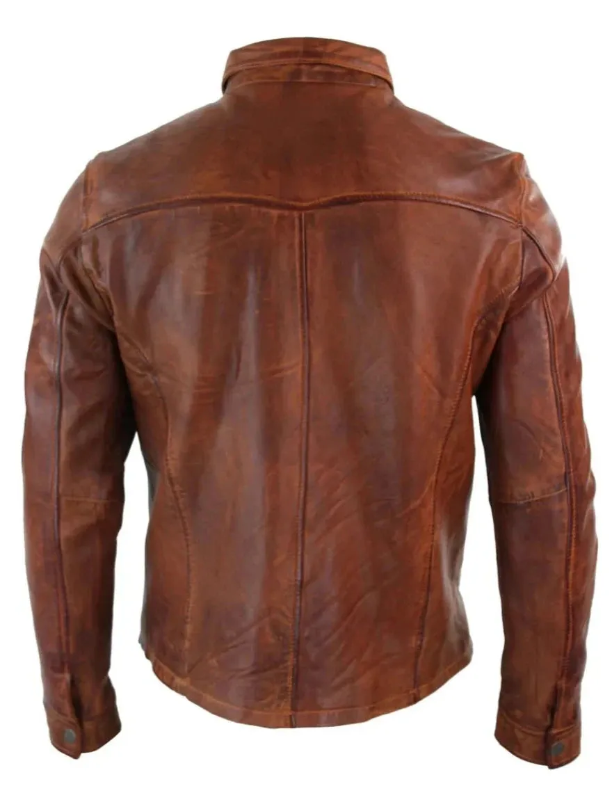 Leather Shirt Jacket Brown