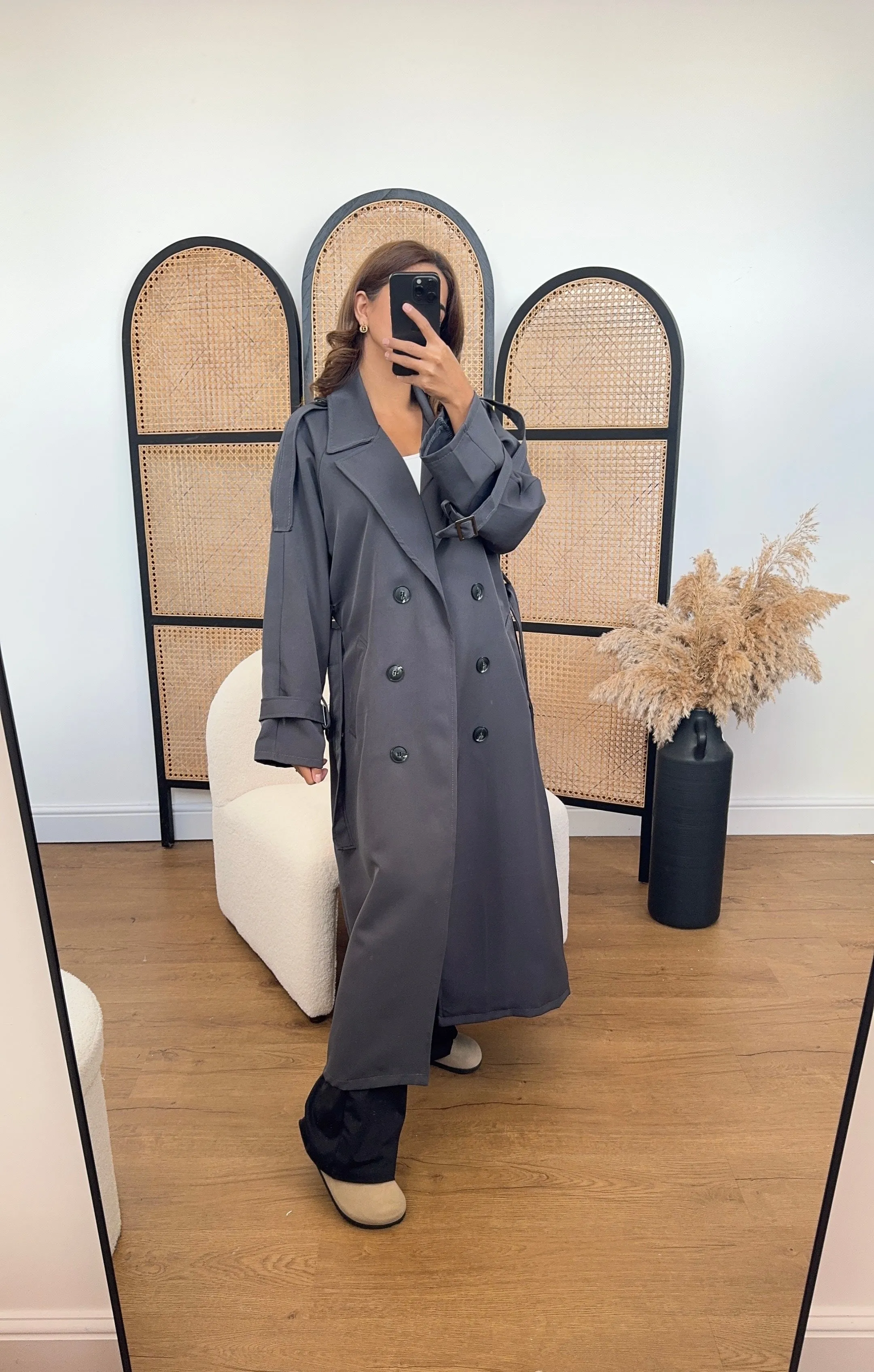 Leta Trench Coat in charcoal