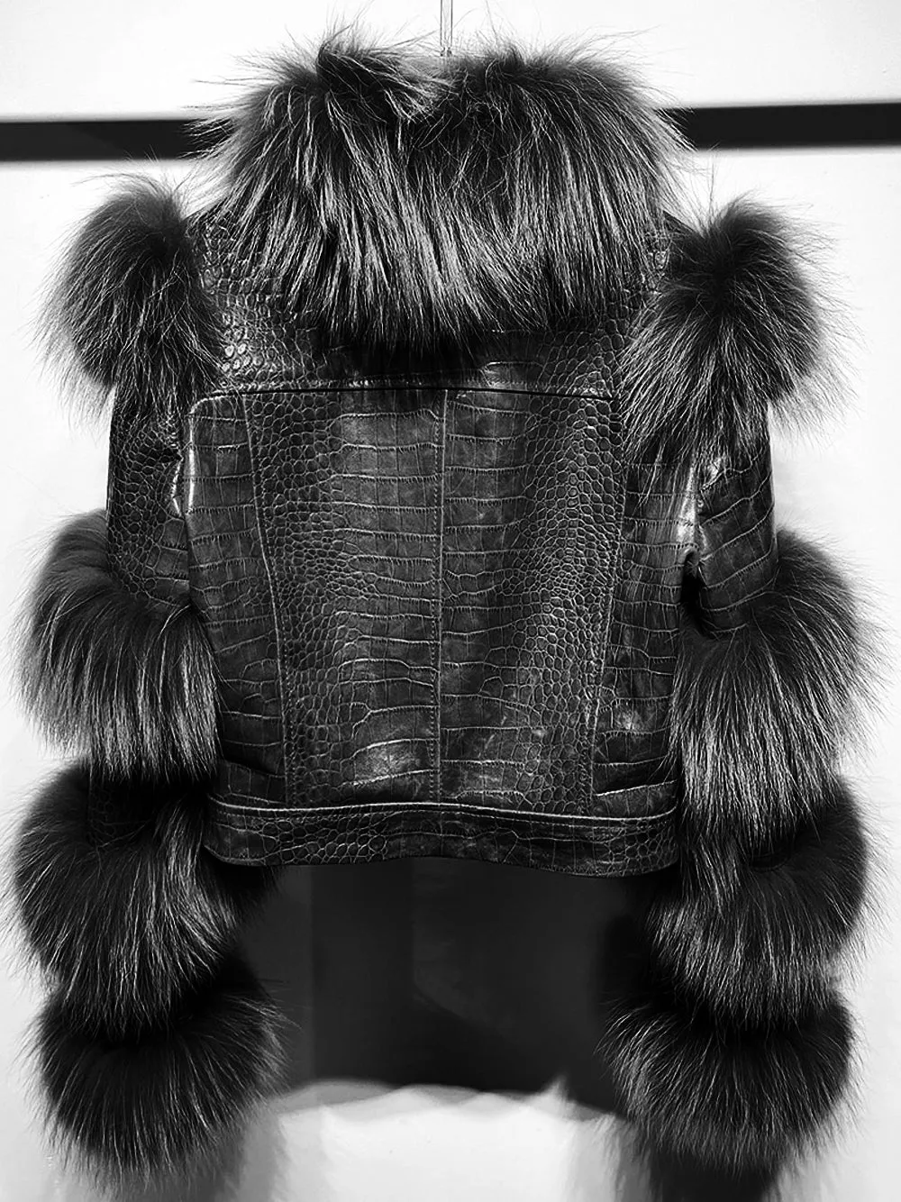 LITALY Fur Trim Leather Jacket in Black