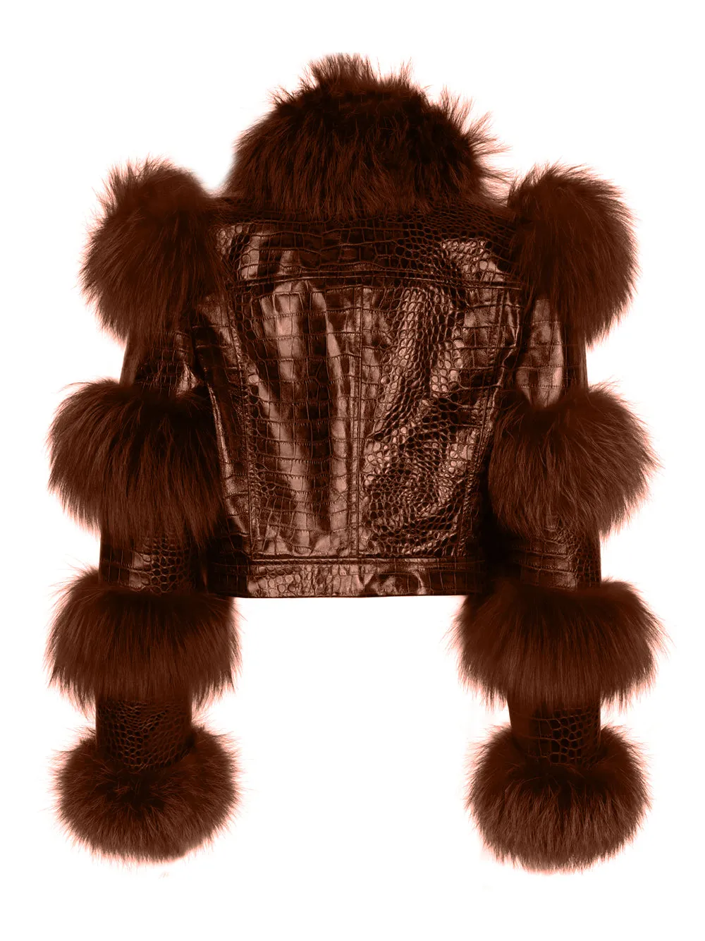 LITALY Fur Trim Leather Jacket in Brown