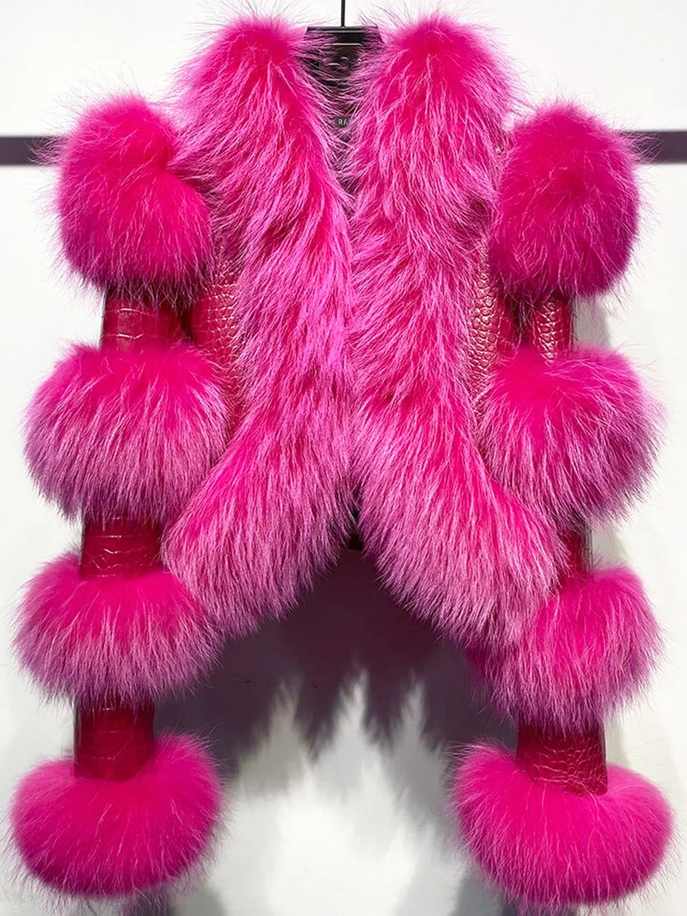 LITALY Fur Trim Leather Jacket in Fuchsia