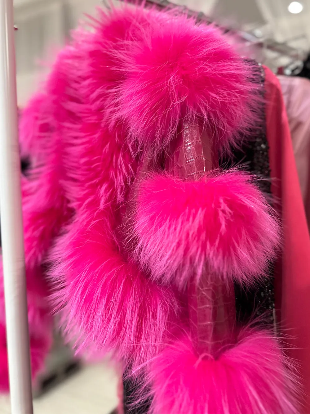 LITALY Fur Trim Leather Jacket in Fuchsia