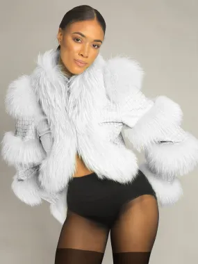 LITALY Fur Trim Leather Jacket in White