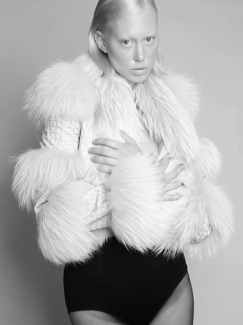 LITALY Fur Trim Leather Jacket in White