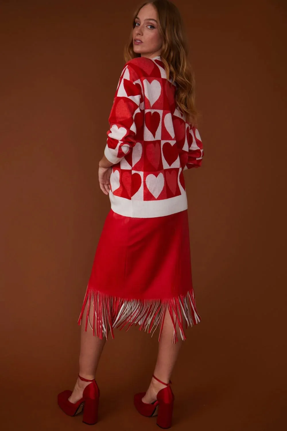 Love Heart Design Red - Cream Cashmere Jumper