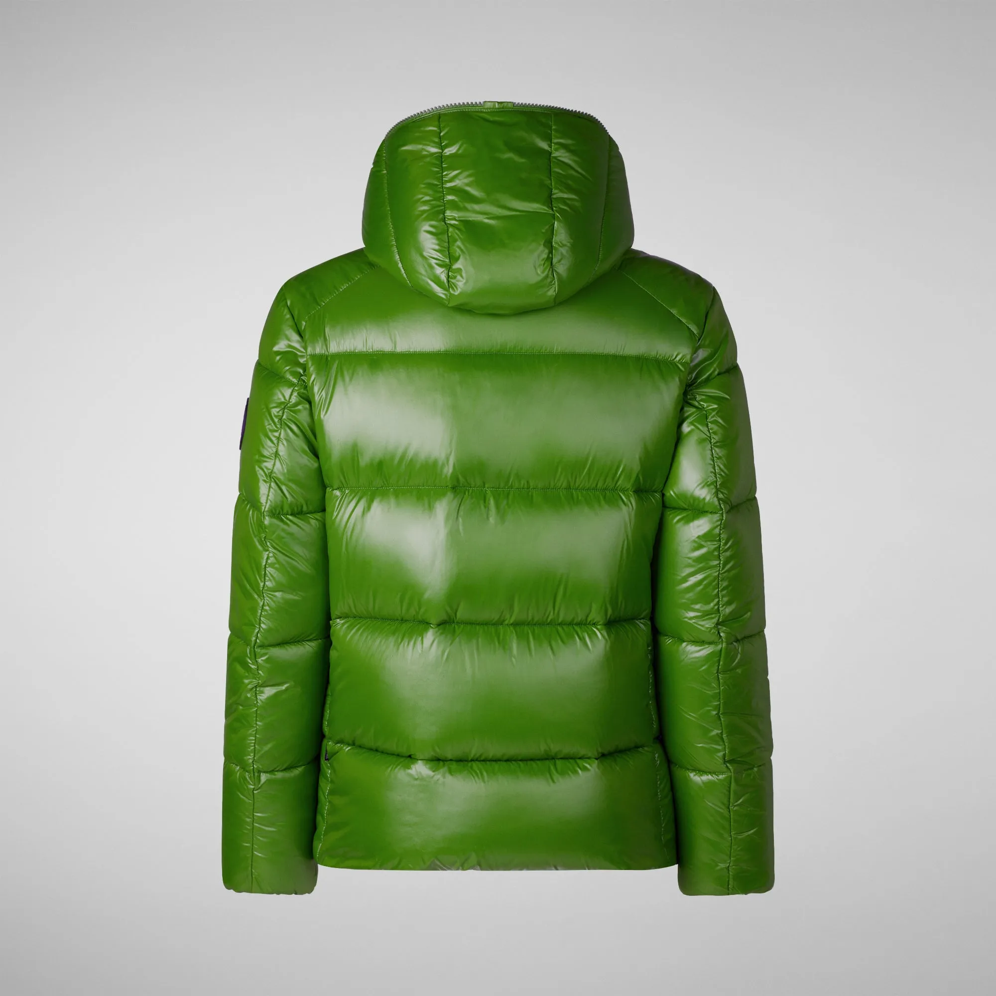 Man's animal free hooded puffer jacket Evander in grass green wolf print