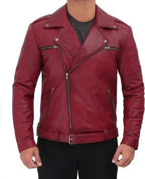 Maroon Leather Moto Jacket Genuine Nappa Sheepskin