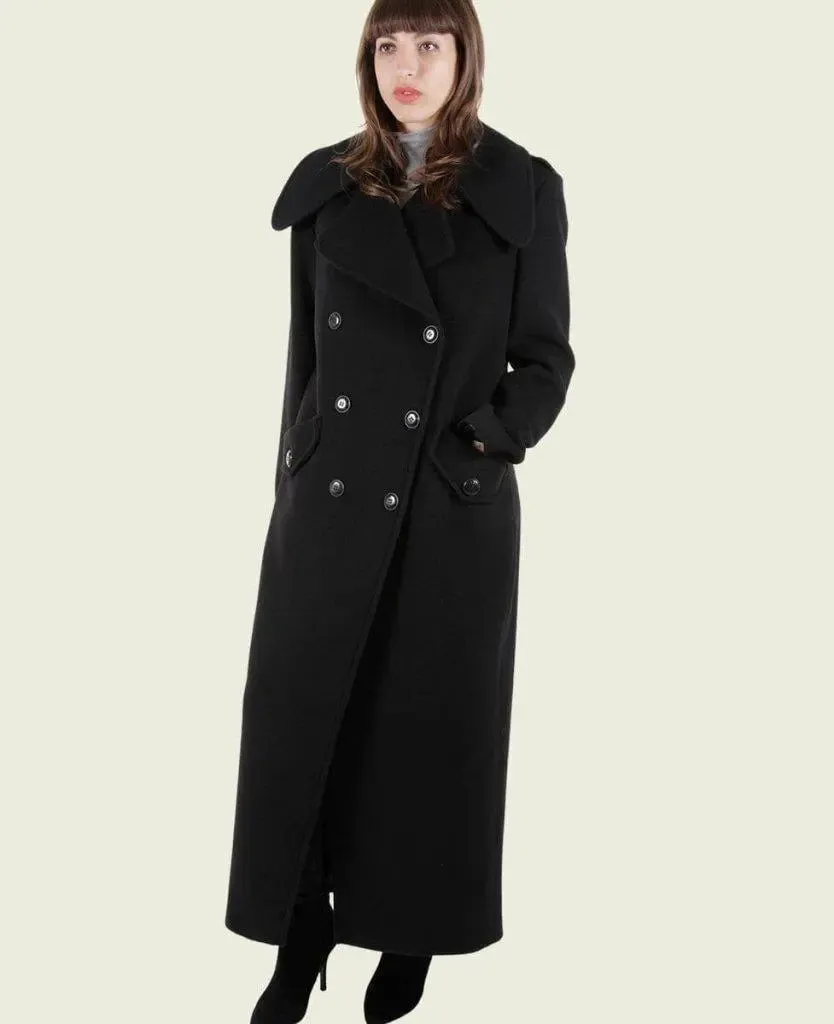 MARQUETTA - Womens Double Breasted Wool & Cashmere Blend Long Coat